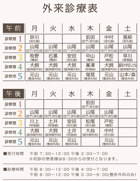 外来診療表
